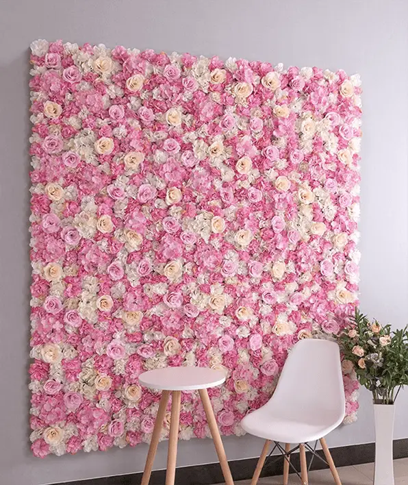 Blumenwand   Zusammensetzung der rosa Rosen