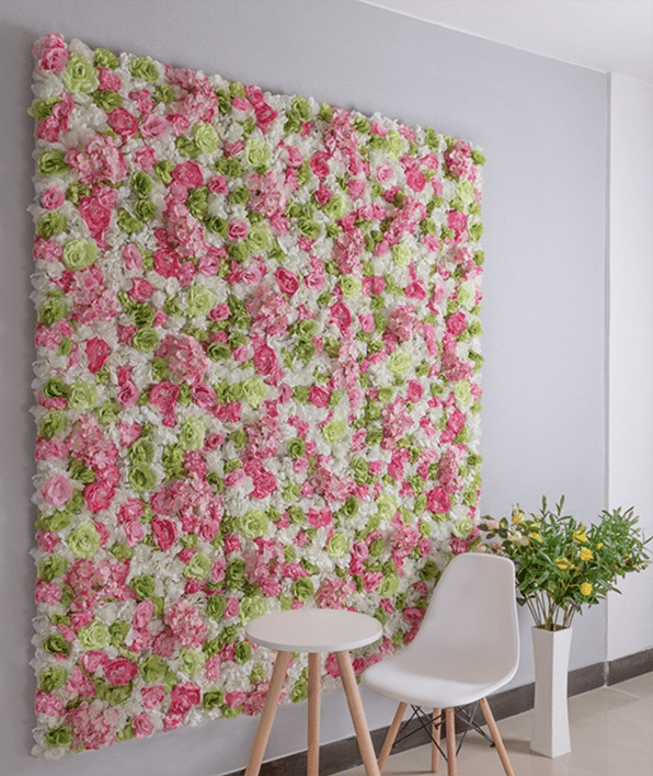 Blumenwand Grün Rosa Weiß