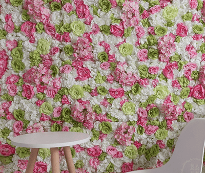 Blumenwand Grün Rosa Weiß