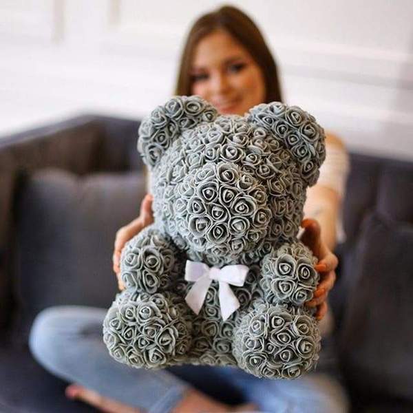 Ewige Blumen Teddy   Grau